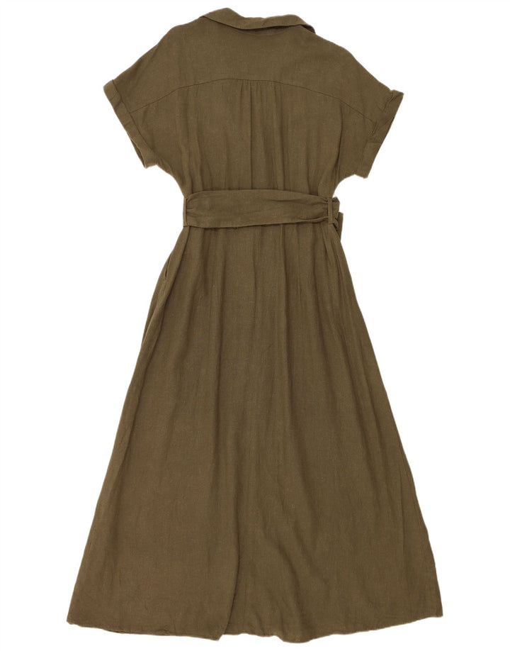 Zara Mujer Maxi Vestido UK 44 Lino Verde Medio