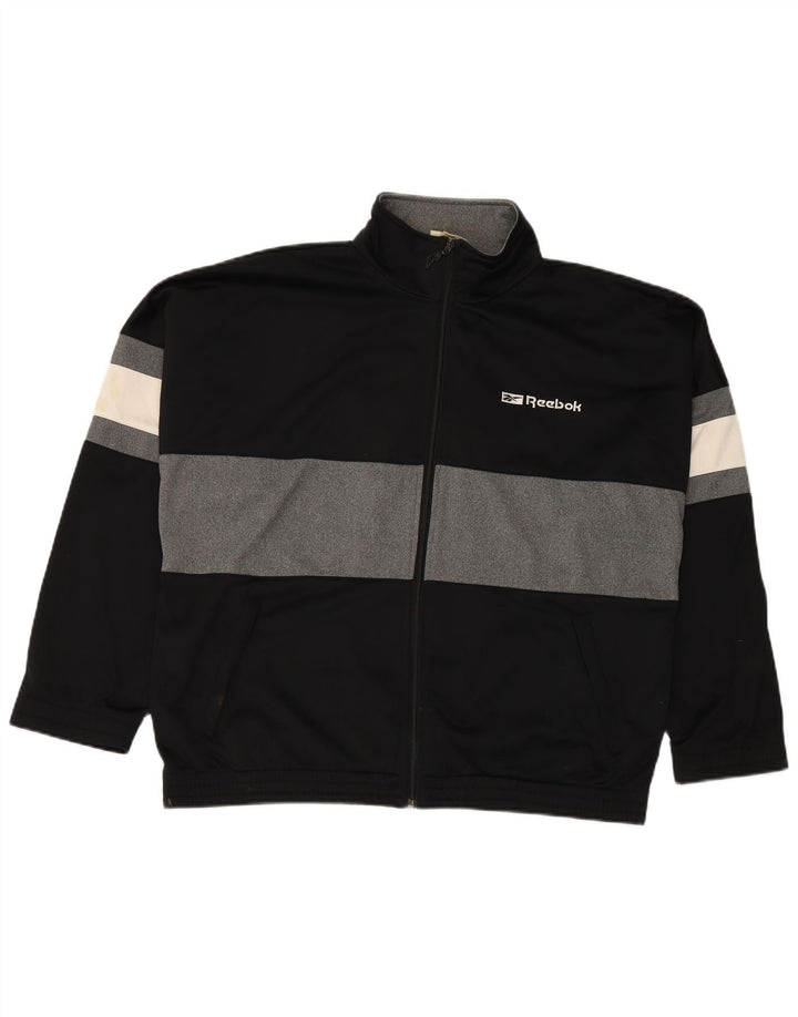 REEBOK Chaqueta superior de chándal con gráfico de corte holgado para hombre Small Black Colourblock