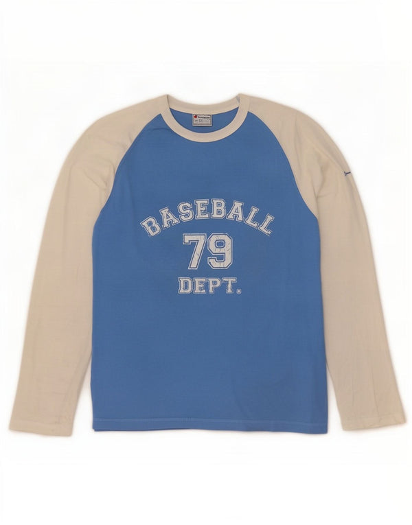 Champion Top gráfico de manga larga de algodón con bloques de color azul grande para hombre