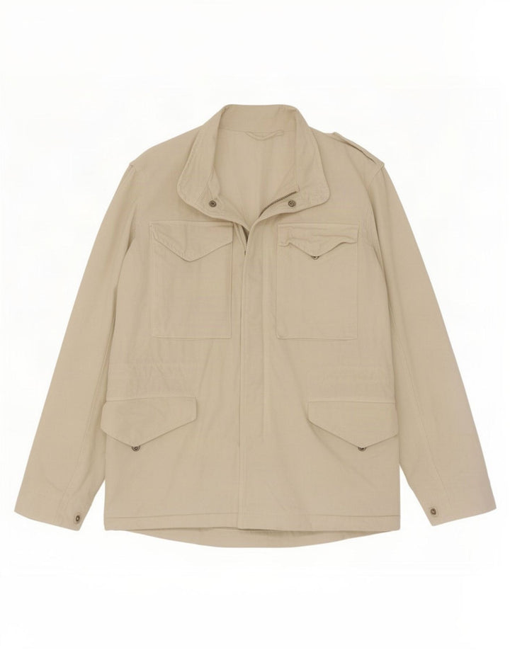 Zara Mens Utility Jacket UK 36 Small Beige Algodón