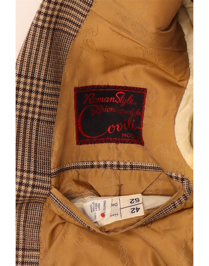 Vintage hombres 2 botones Blazer chaqueta Reino Unido 42 XL marrón comprobar lana