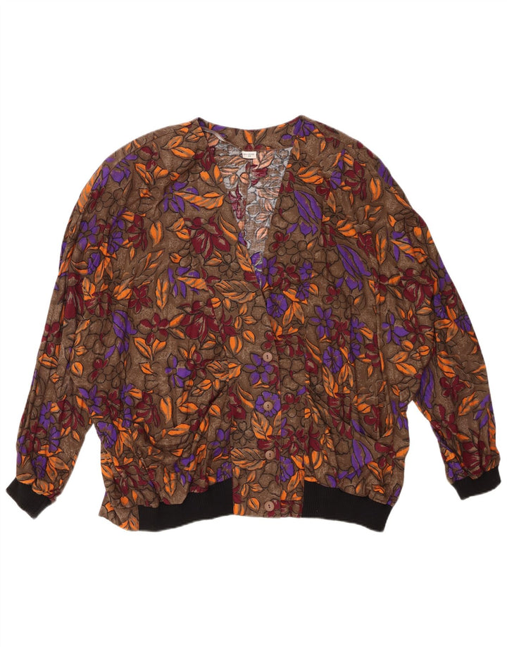 VINTAGE Blusa camisa mujer Reino Unido 20 2XL Viscosa floral marrón