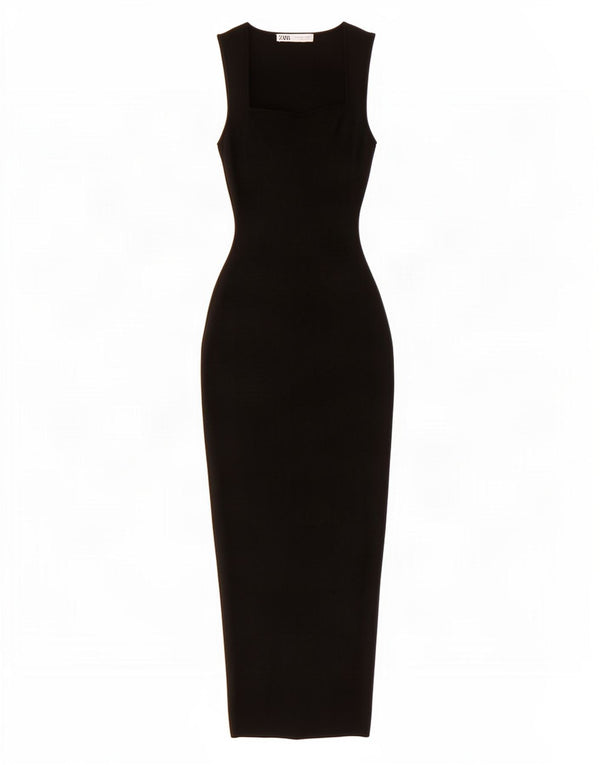 Zara Vestido largo sin mangas para mujer UK 8 Small Viscosa negra