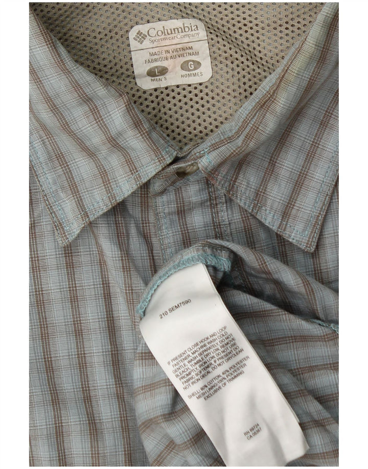 Camisa Columbia para hombre de algodón a cuadros azules grandes