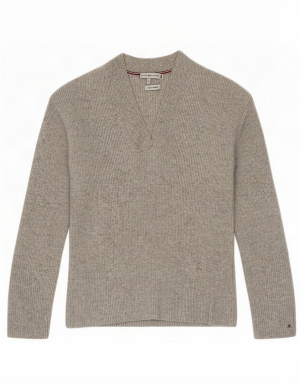 Tommy Hilfiger Suéter con cuello en V para mujer UK 4 XS Lana gris