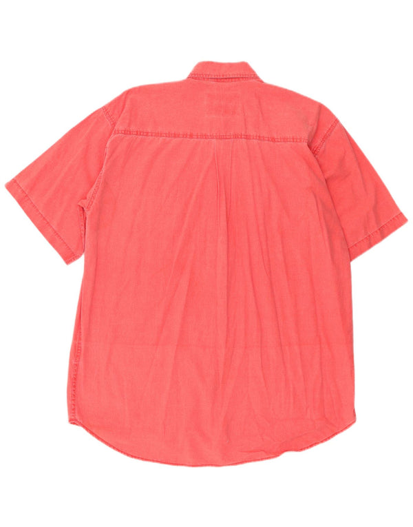 Vintage hombres relajado ajuste camisa grande algodón rosa