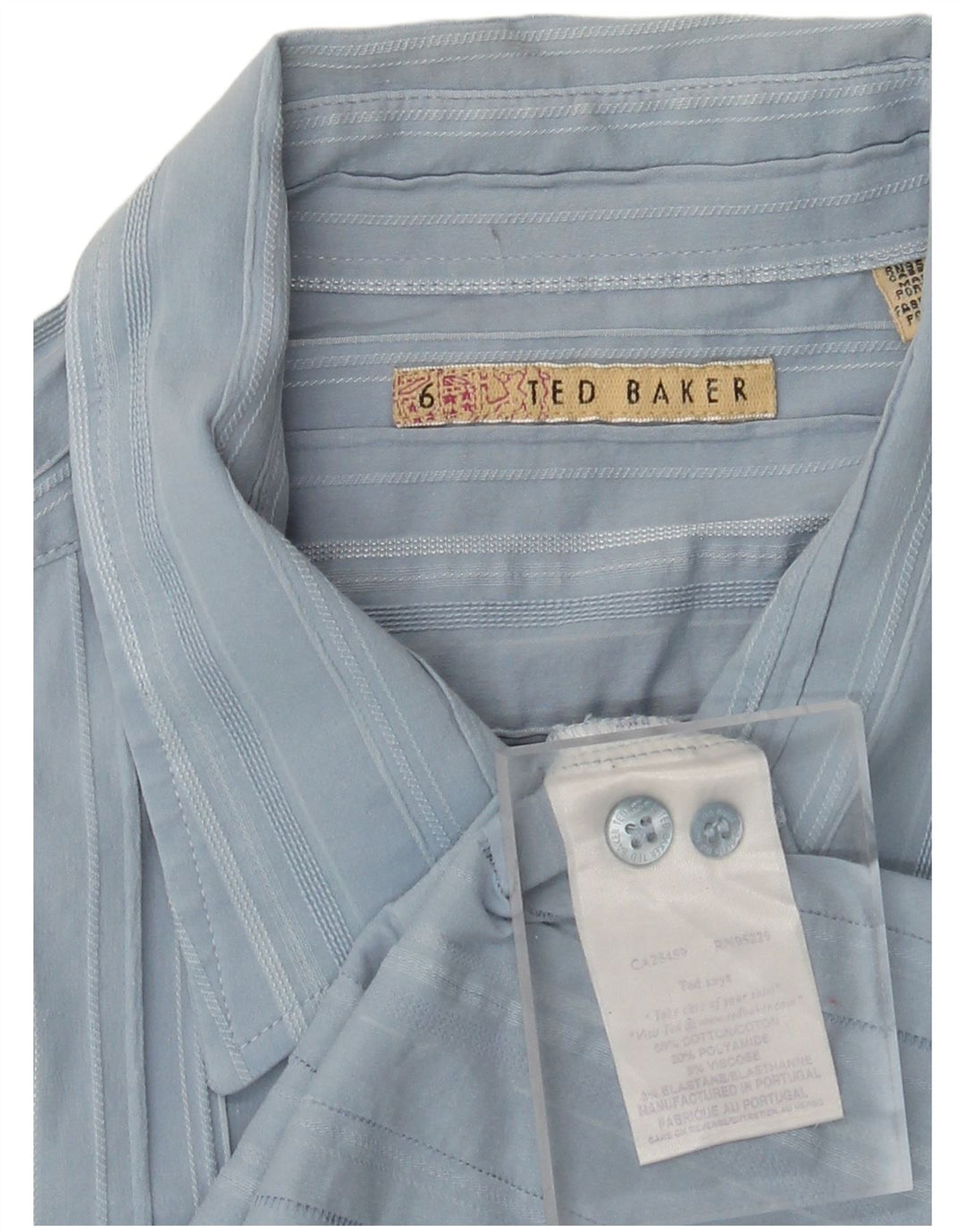TED BAKER Camisa para hombre Talla 6 2XL Algodón a rayas azules