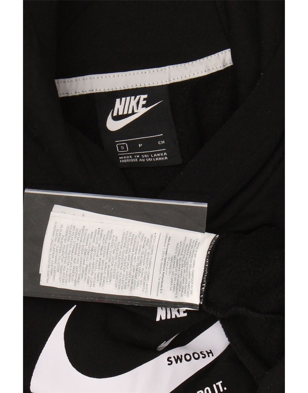 NIKE Sudadera con capucha gráfica extragrande Swoosh para mujer UK 10 Small Black