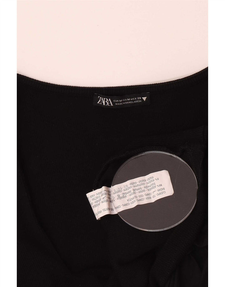 Zara Top corto de manga 3/4 para mujer UK 40 Algodón negro mediano