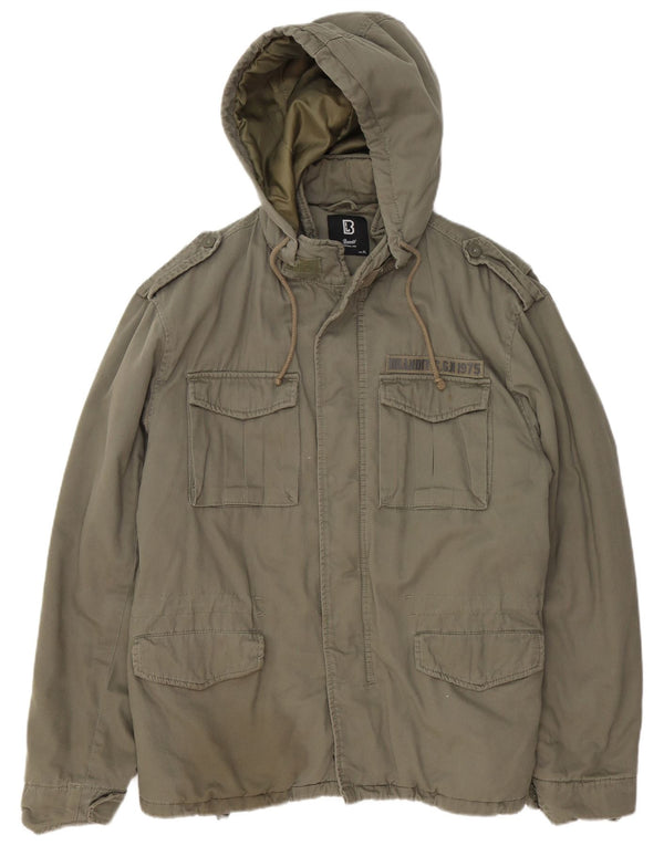 BRANDIT Chaqueta militar con capucha y gráfico para hombre UK 42 XL Algodón caqui