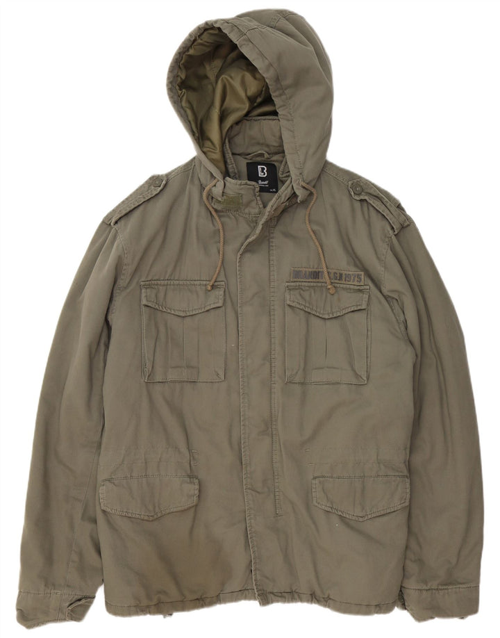 BRANDIT Chaqueta militar con capucha y gráfico para hombre UK 42 XL Algodón caqui