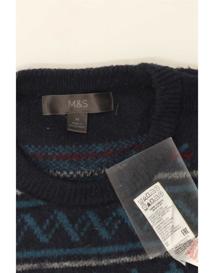 Marks & Spencer Suéter tipo jersey con cuello redondo para hombre Azul marino mediano Fair Isle