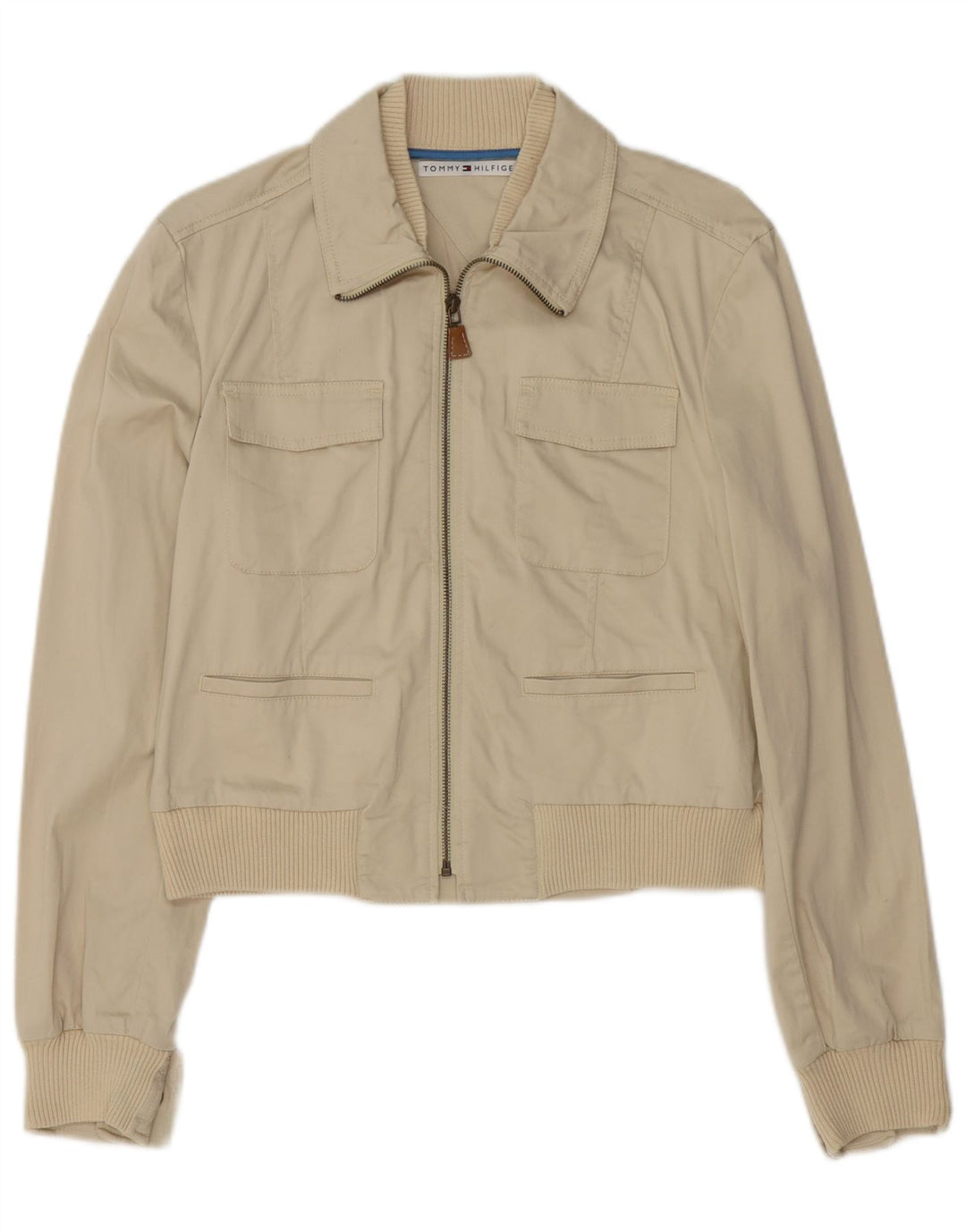 Tommy Hilfiger Chaqueta Bomber Corta para Mujer UK 46 Grande Algodón Beige