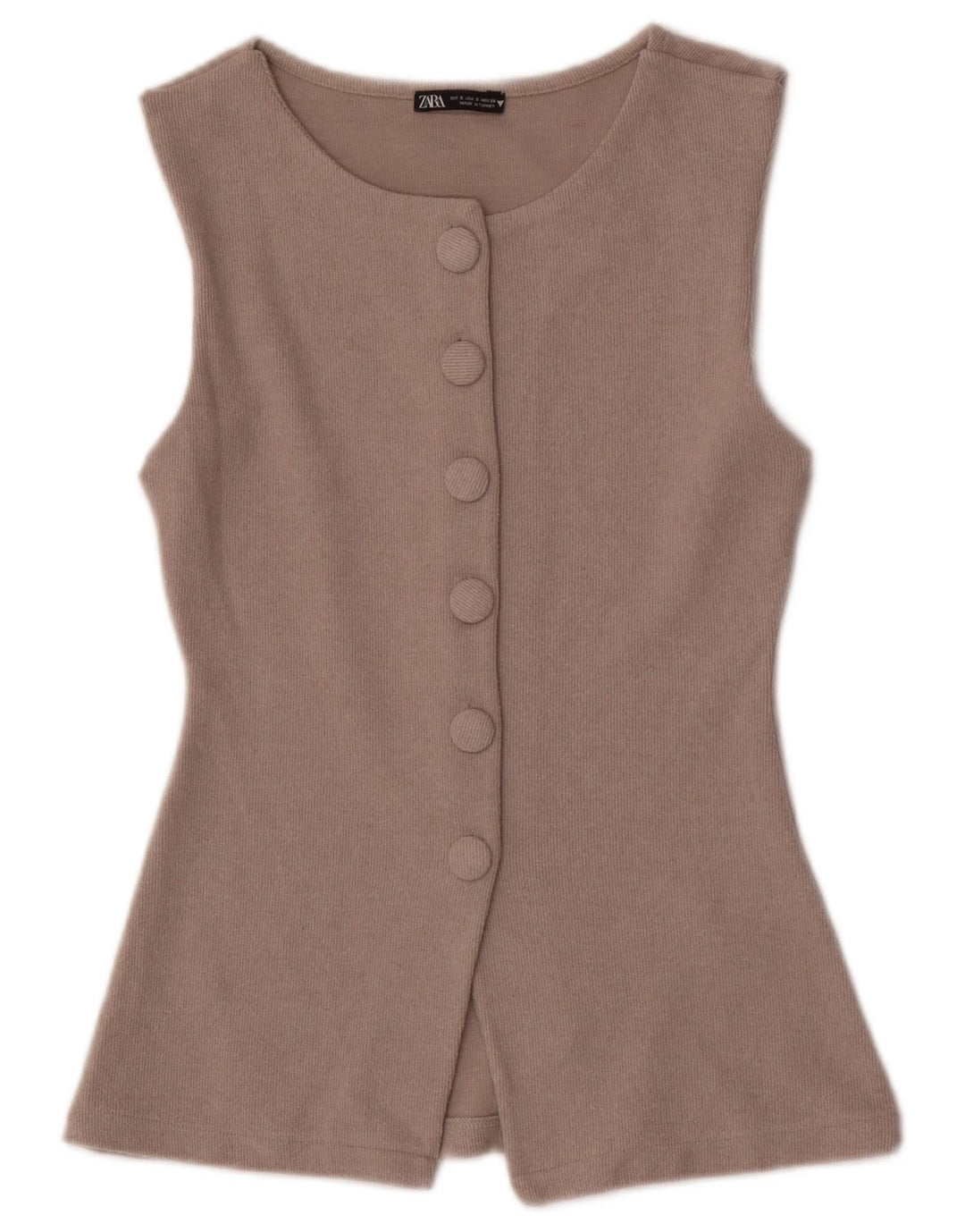 Zara Mujer Cárdigan Sin Mangas Top UK 8 Small Beige Poliéster