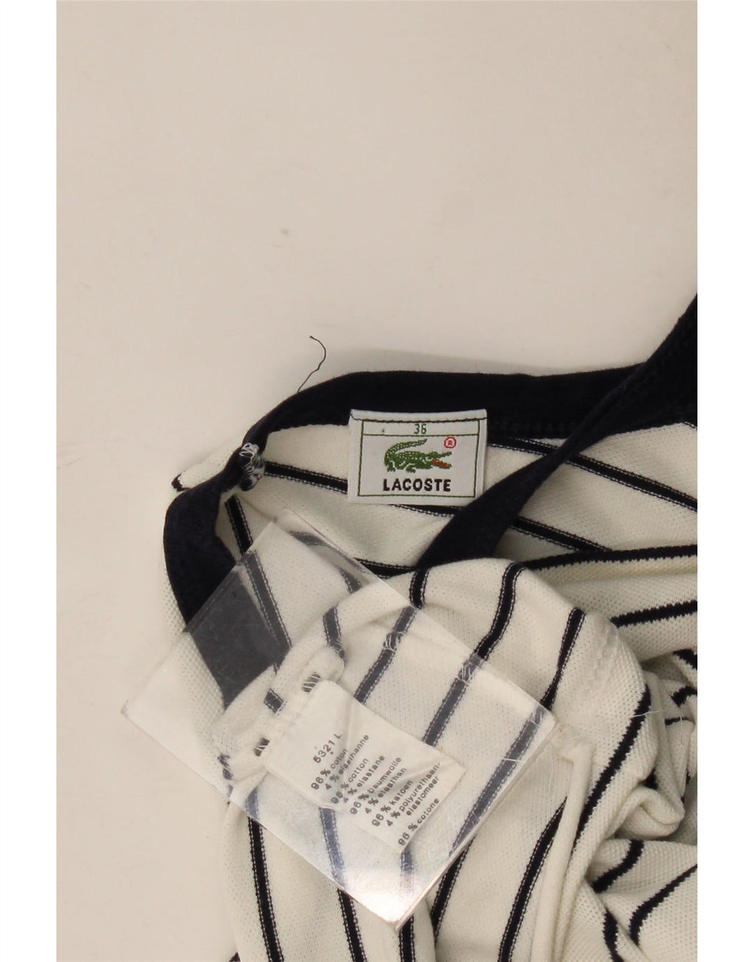 Lacoste Chaleco Mujer Talla 36 Pequeño Algodón A Rayas Blanco Roto