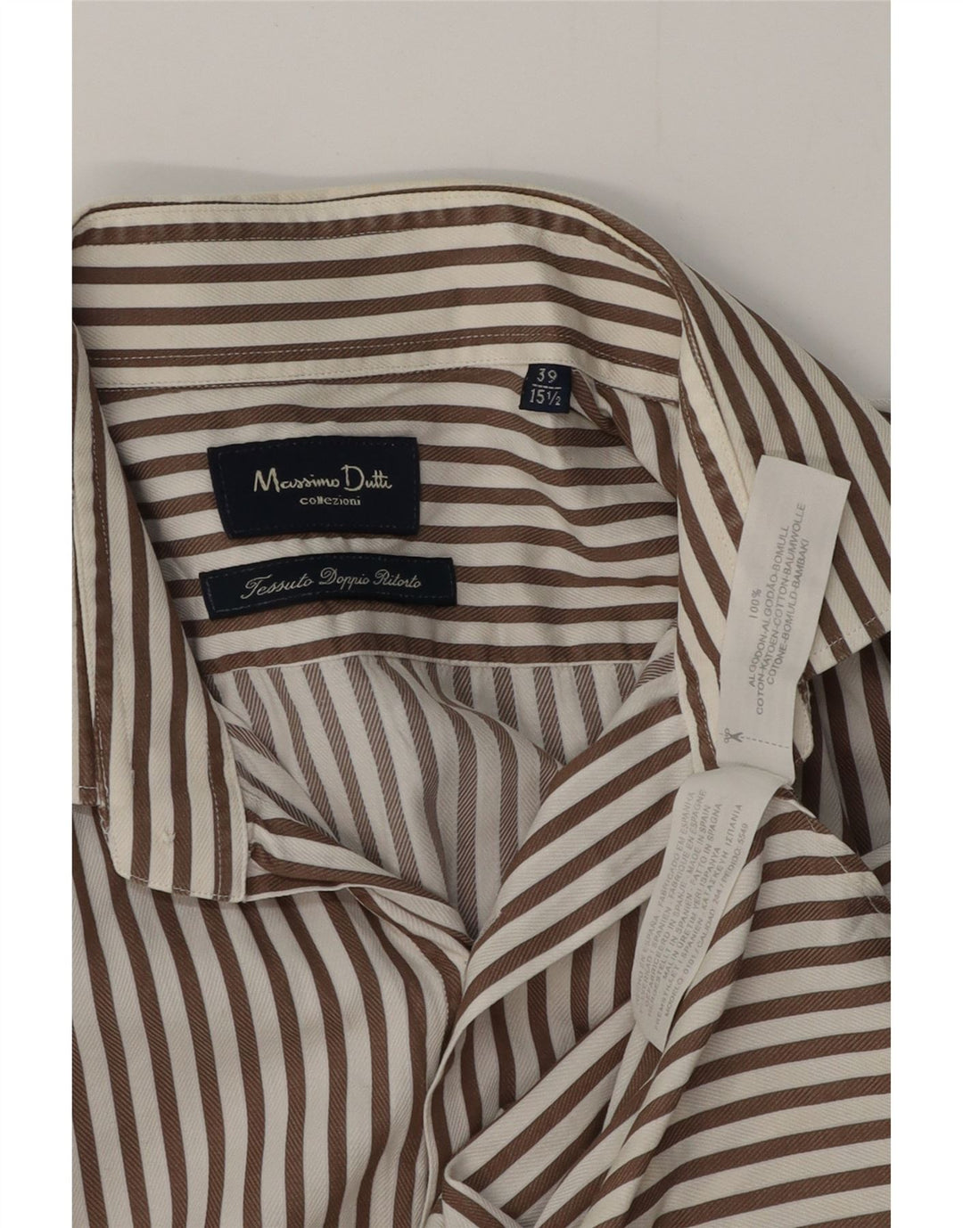MASSIMO DUTTI Camisa Hombre Talla 39 15 1/2 Algodón Rayas Marrón Medio