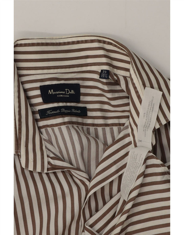 MASSIMO DUTTI Camisa Hombre Talla 39 15 1/2 Algodón Rayas Marrón Medio
