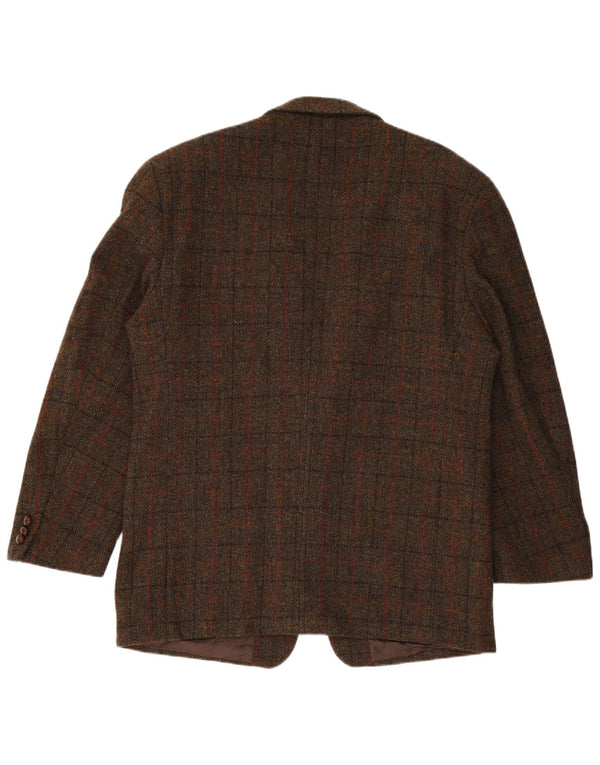 HARRIS TWEED Chaqueta tipo blazer de 2 botones para hombre IT 54 2XL Marrón a cuadros Lana nueva