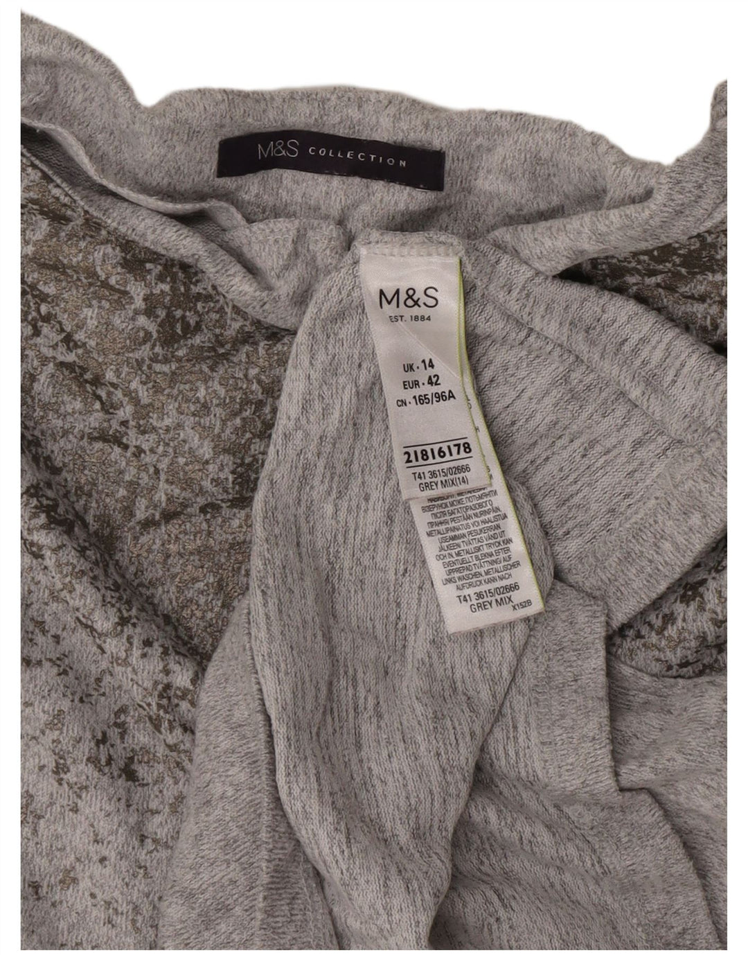 Marks & Spencer Blusa para mujer Top UK 44 Poliéster moteado gris medio