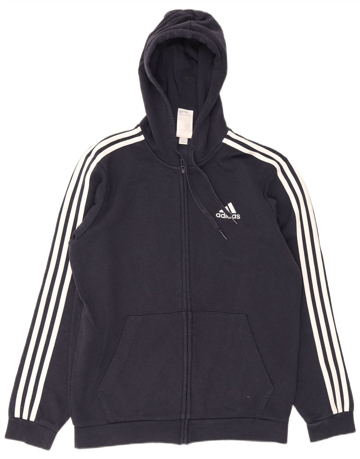 Adidas Hombre Zip Sudadera Con Capucha Suéter Medio Azul Marino Algodón
