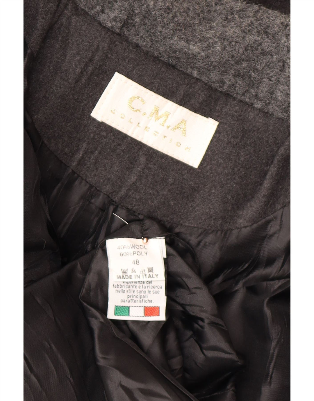 VINTAGE Trenca con capucha para mujer IT 48 XL Lana gris