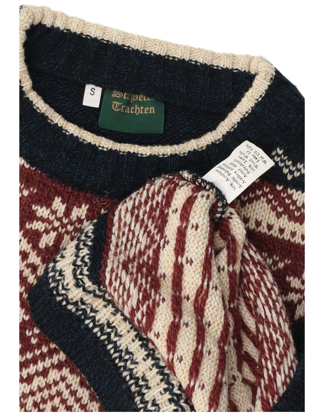 VINTAGE Hombres Crew Neck Jumper Suéter Pequeño Multicolor Fair Isle