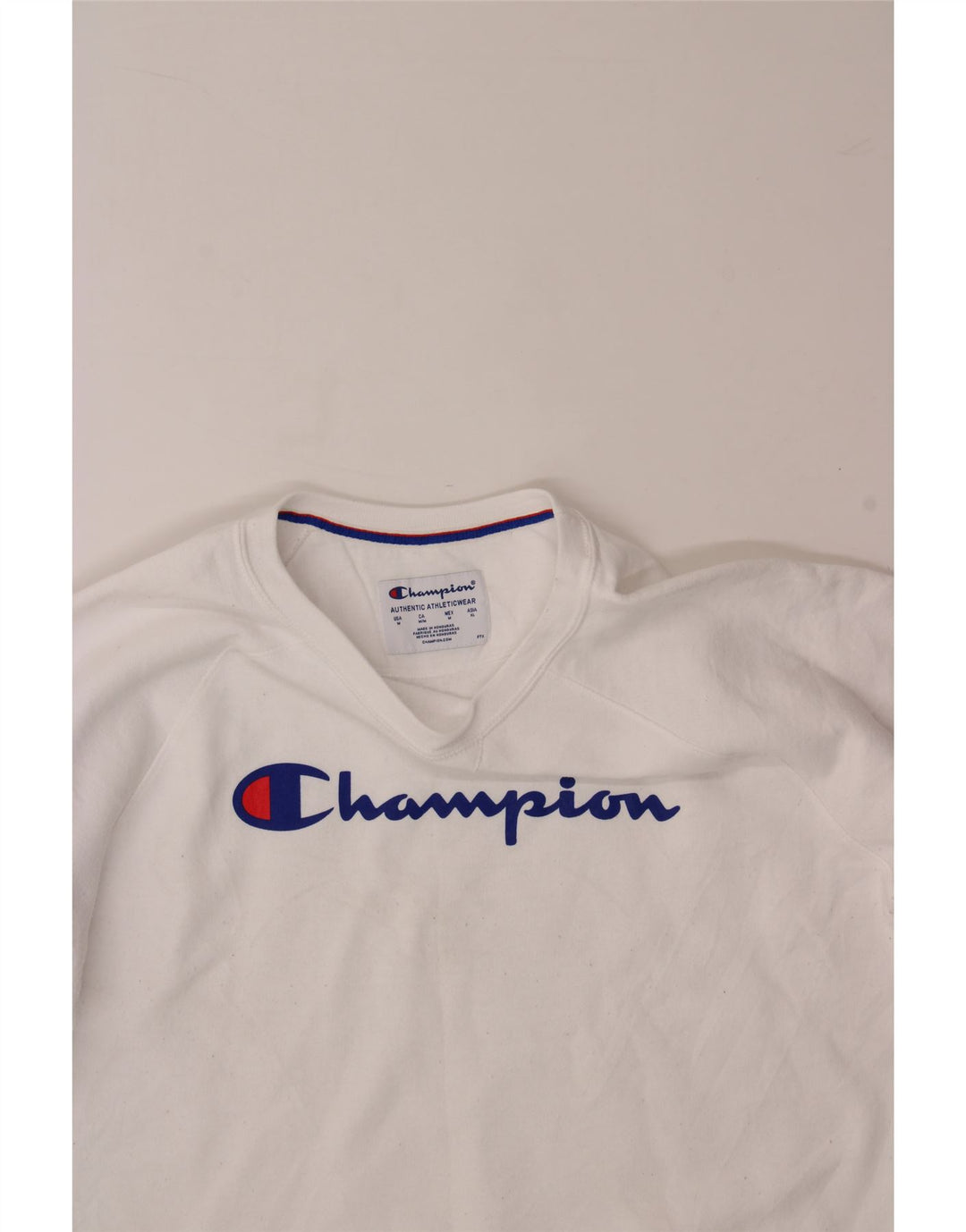 CHAMPION Mens Graphic Sweatshirt Jumper Medium White Polyester Vintage Champion and Second-Hand Champion from Messina Hembry 