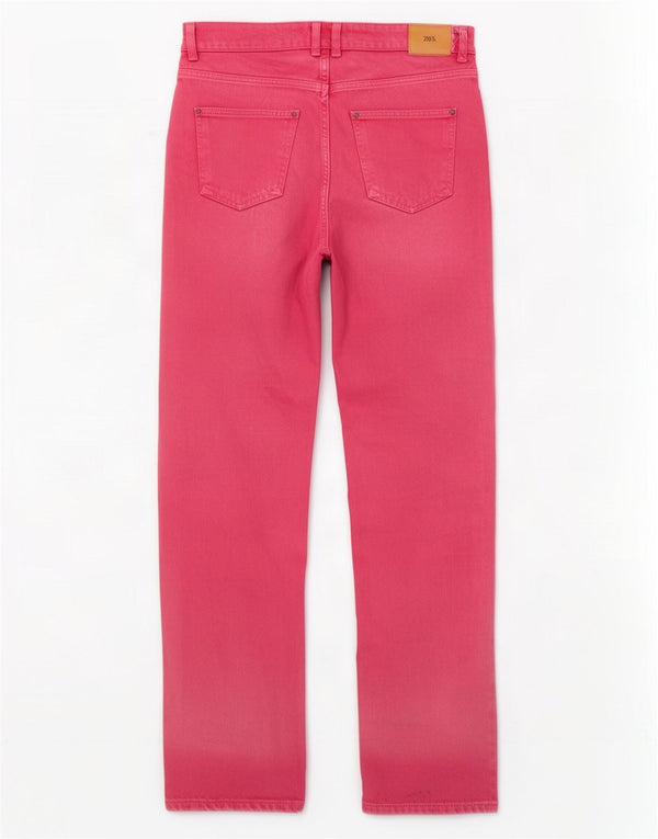Zara Jeans rectos de cintura alta para mujer EU 38 Small W28 L33 Algodón rosa