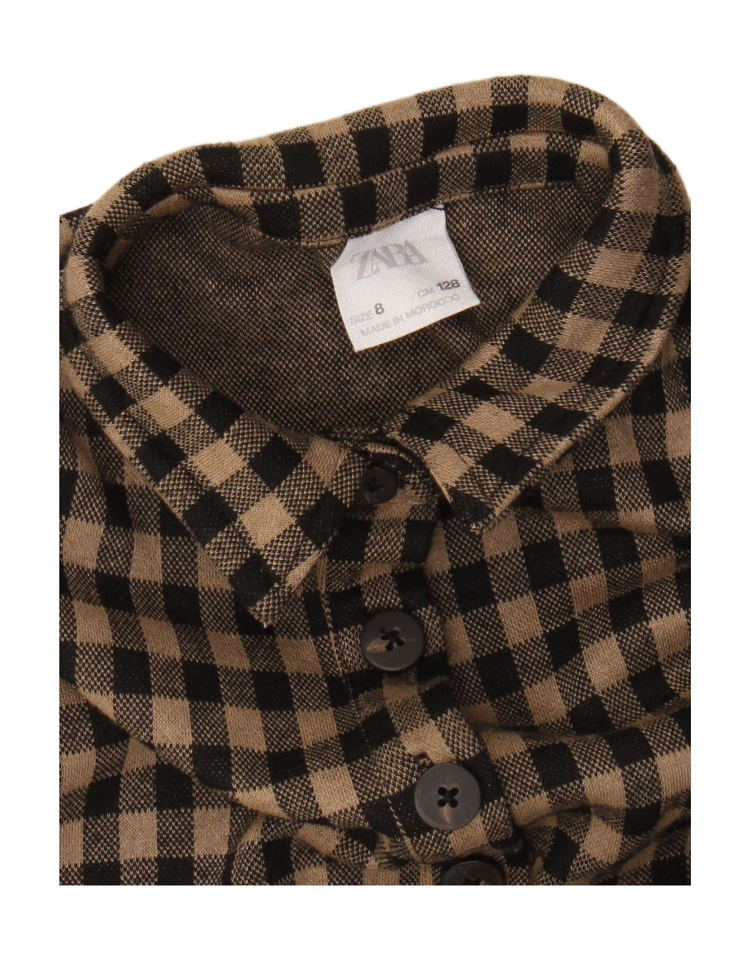 Zara Vestido Camisa Niña Manga Corta Jersey 7-8 Años Vichy Marrón