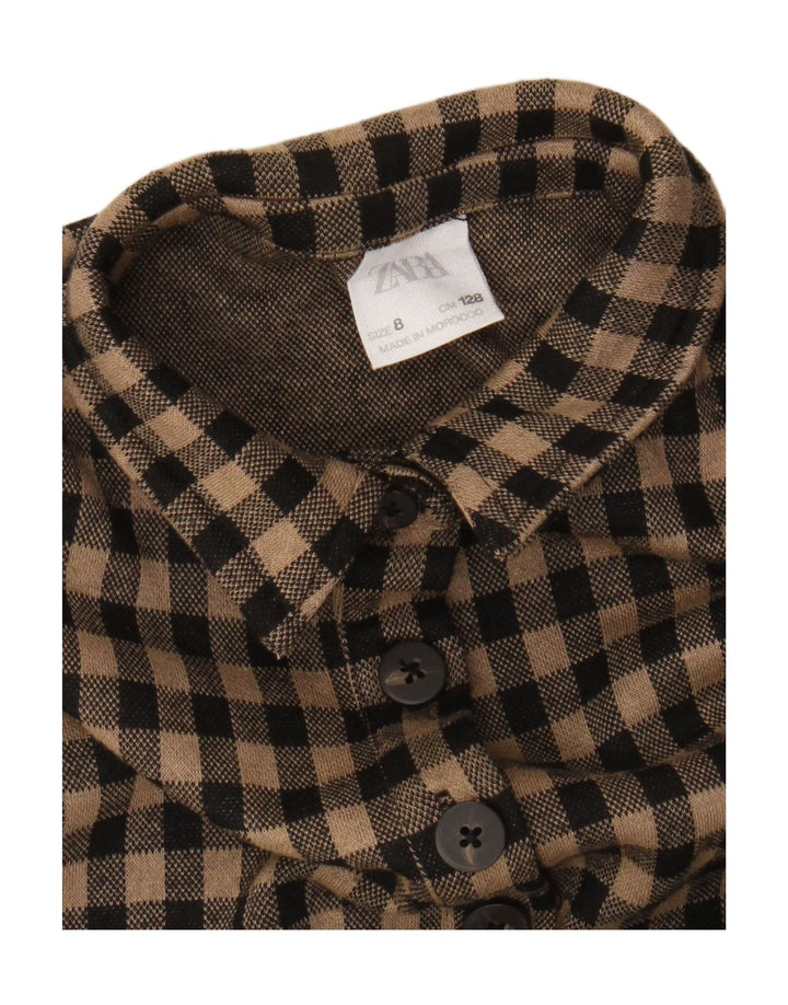 Zara Vestido Camisa Niña Manga Corta Jersey 7-8 Años Vichy Marrón