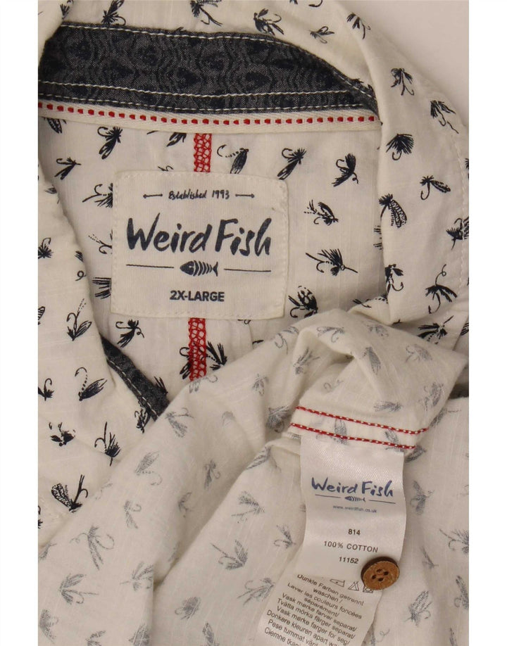Weird Fish Camisa de manga corta con patrón abstracto para hombre 2XL Algodón blanco