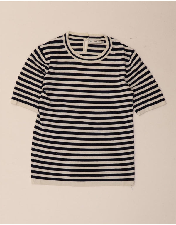 Zara Camiseta Mujer Top UK 40 Medio Viscosa Rayas Blancas