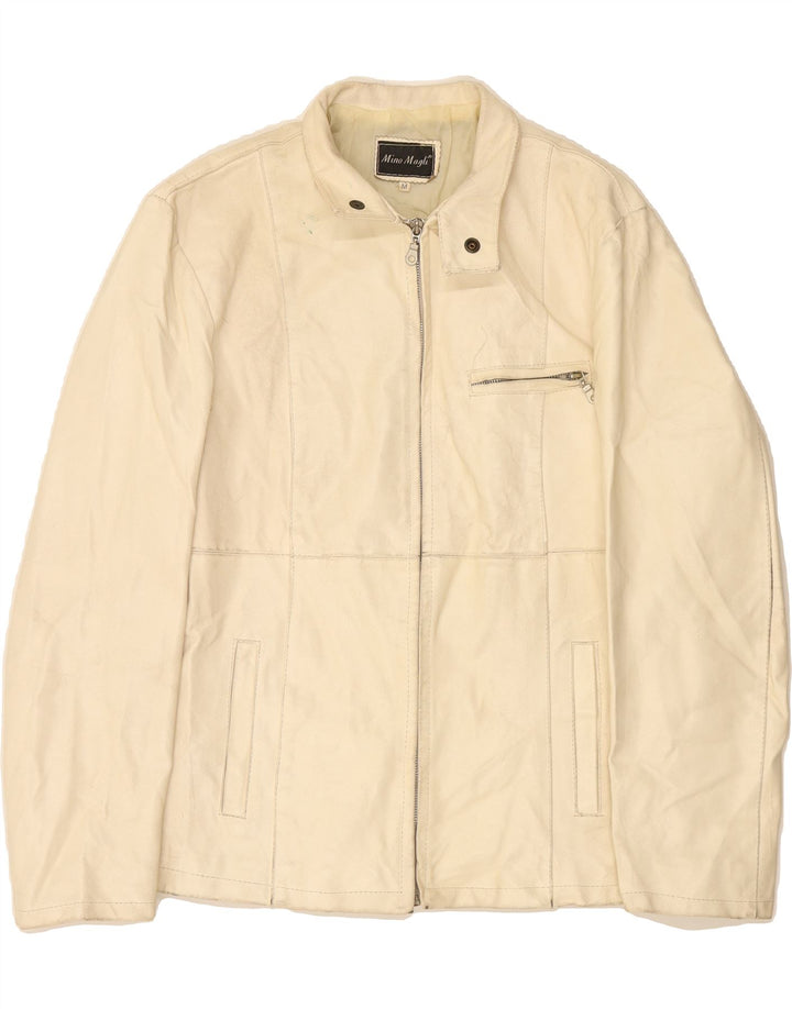 VINTAGE Mens Leather Jacket UK 38 Medium Beige Vintage Vintage and Second-Hand Vintage from Messina Hembry 