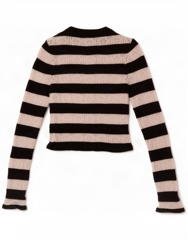 Oasis Top corto de punto para mujer de manga larga UK 4 XS Viscosa a rayas blancas