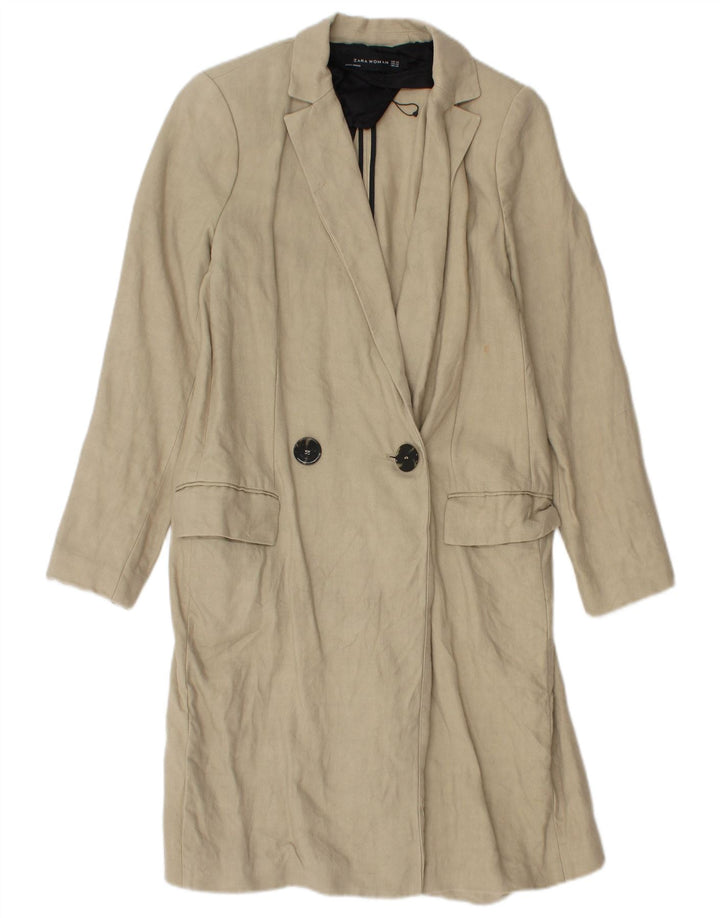 Zara Mujer Abrigo Cruzado UK 6 XS Lino Beige