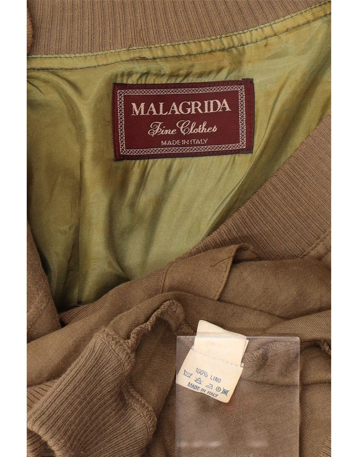 MALAGRIDA Mens Bomber Jacket UK 42 XL Beige Linen
