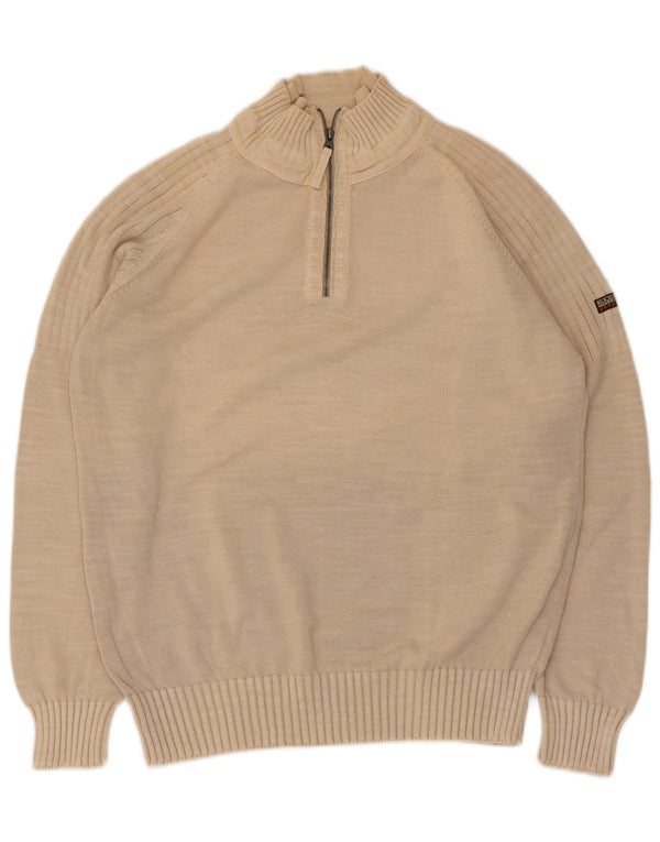 Napapijri Hombre Geographic Zip Neck Jumper Sweater Large Beige Algodón