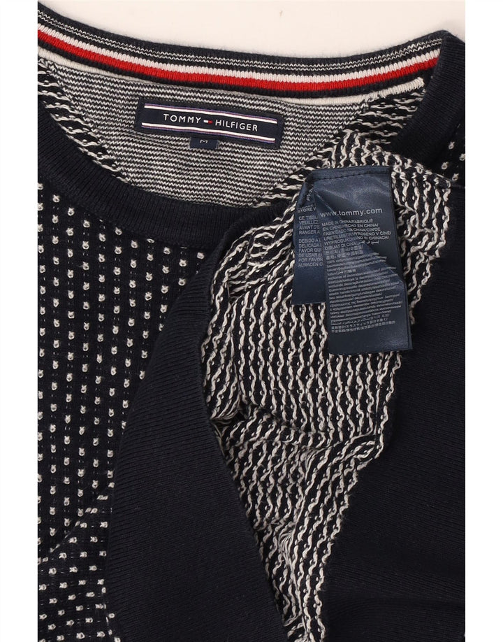 Tommy Hilfiger Jersey con cuello redondo para hombre, suéter medio azul marino con lunares