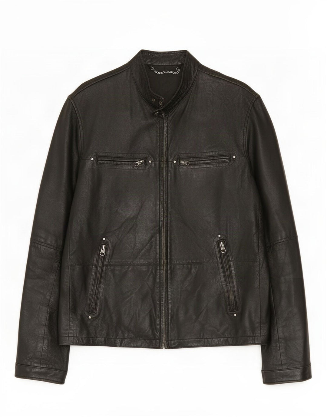 Chaqueta de cuero vintage para hombre IT 52 XL Negro