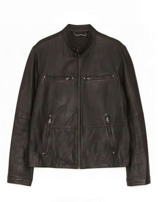 Chaqueta de cuero vintage para hombre IT 52 XL Negro