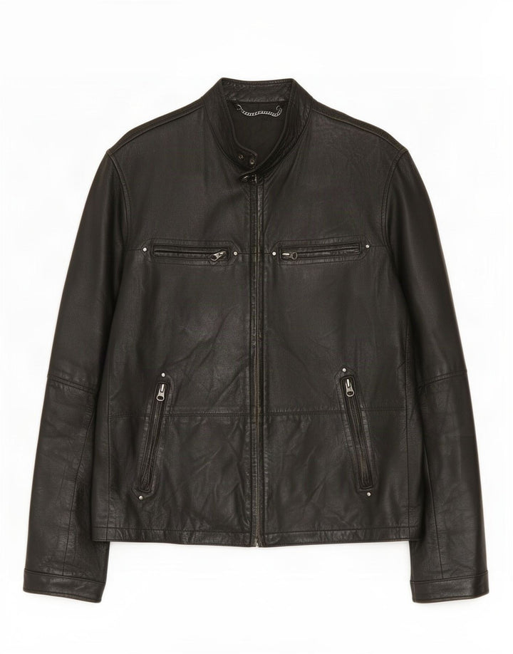 Chaqueta de cuero vintage para hombre IT 52 XL Negro