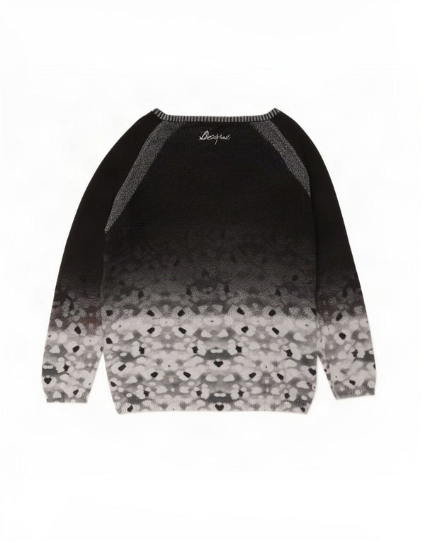 Desigual Womens Graphic Boat Neck Jumper Sweater UK 16 Large Black Floral