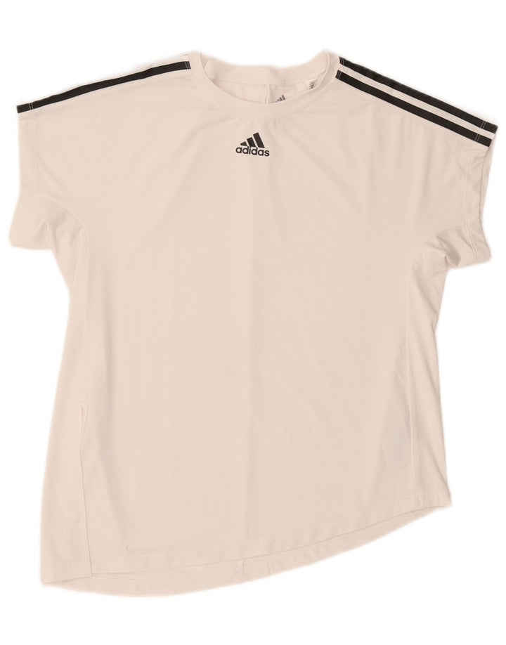 Adidas Camiseta gráfica para mujer Top UK 12/14 Medio Blanco Poliéster