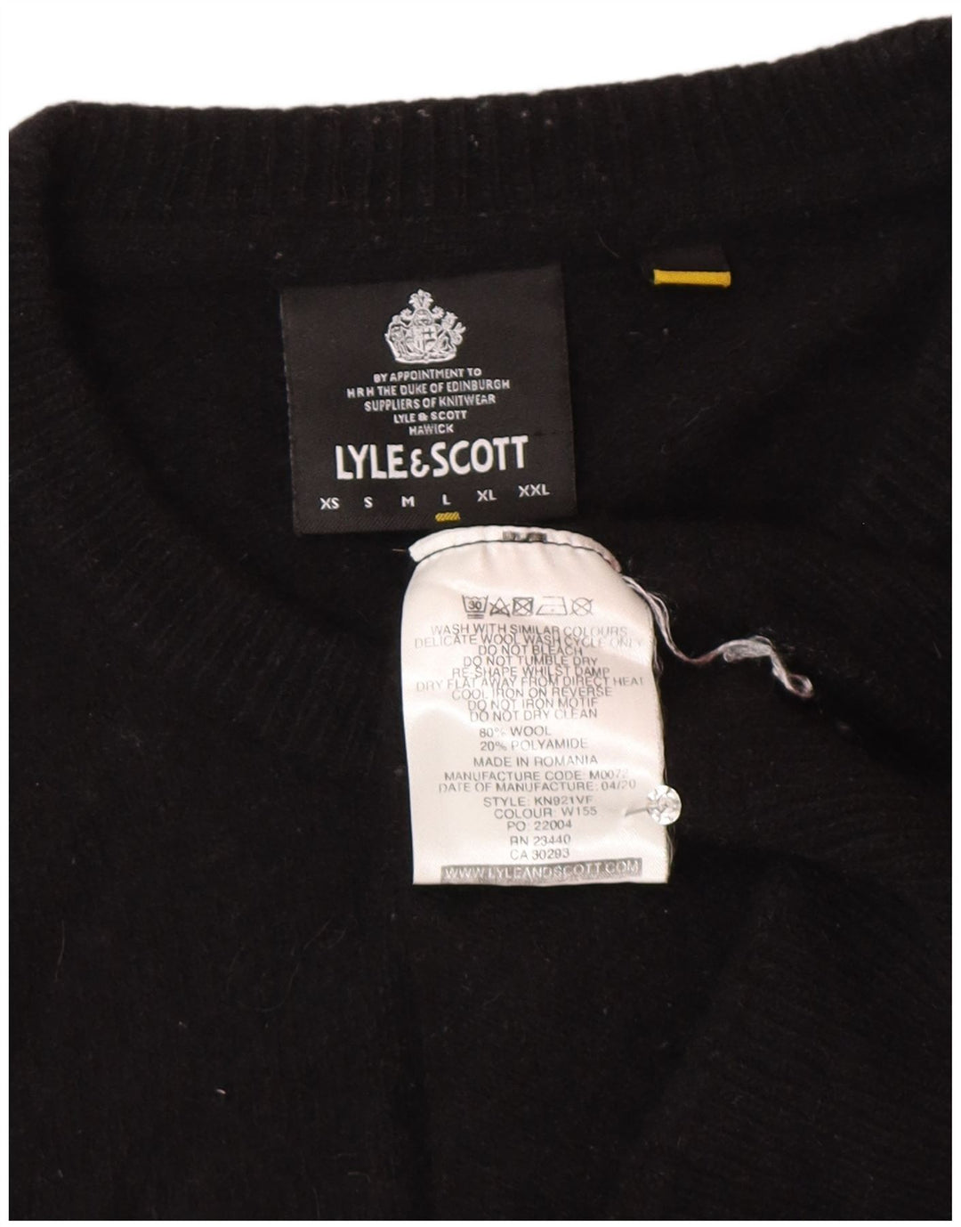 Lyle & Scott Jersey de cuello redondo para mujer UK 46 Large Lana negra