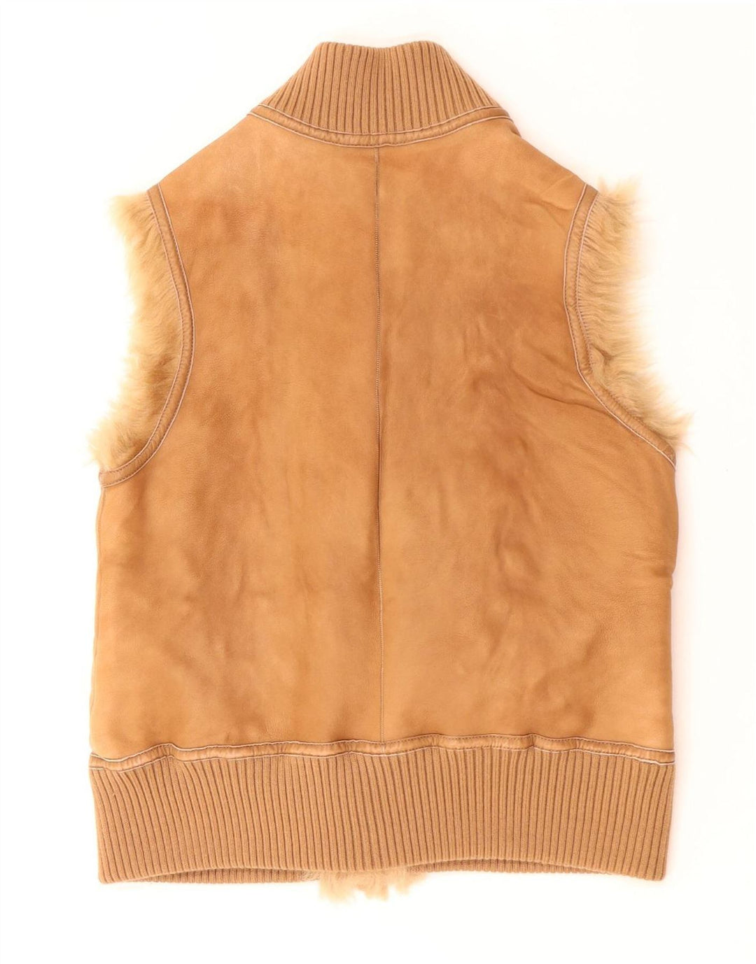 Vintage mujeres shearling Gilet Reino Unido 12 Medio Beige