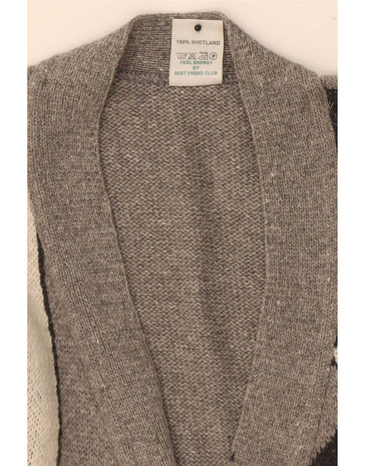 Suéter tipo cárdigan Shetland para hombre Lana geométrica gris medio