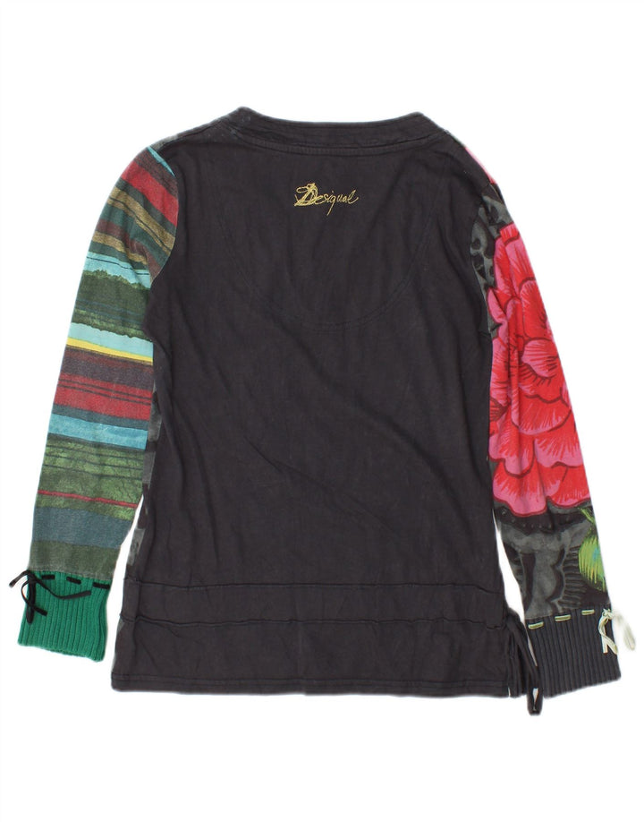 Desigual Mujer Gráfico Top Manga Larga Reino Unido 40 Medio Negro Floral