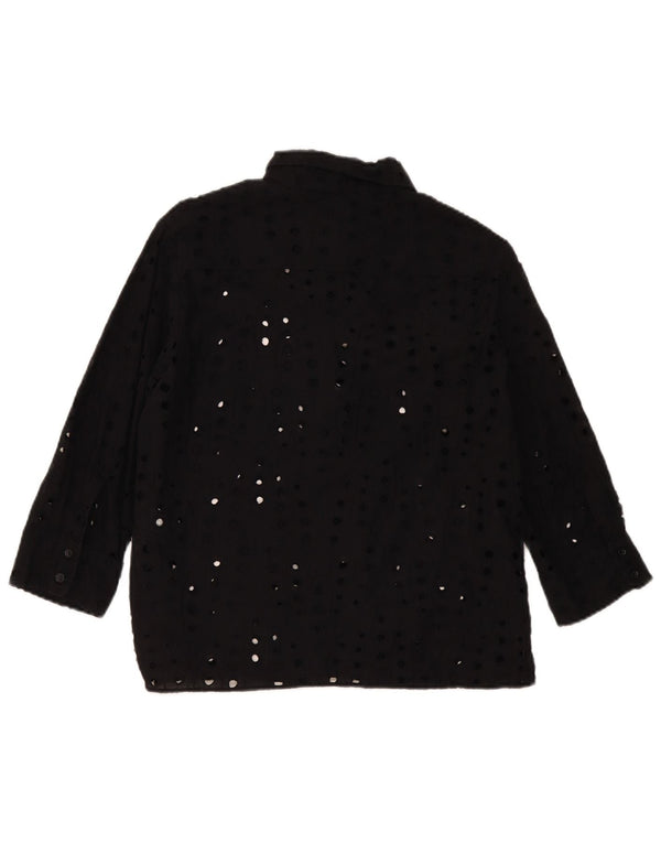 Zara Blusa Camisa Manga 3/4 Mujer UK 44 Mediana Algodón Negro