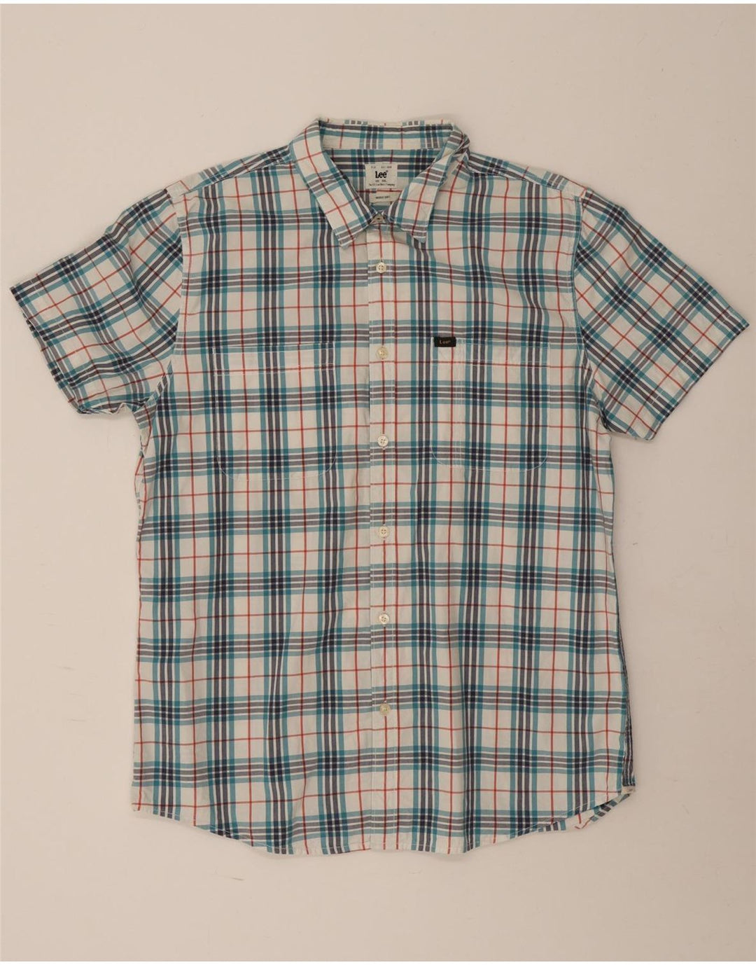 Camisa de manga corta para hombre Lee 2XL de algodón a cuadros azules