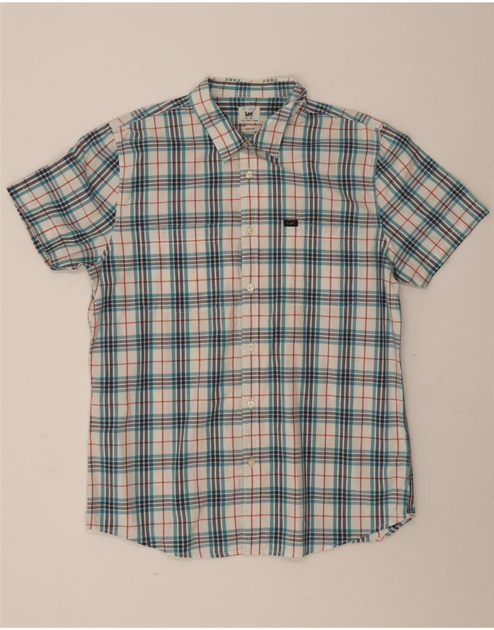Camisa de manga corta para hombre Lee 2XL de algodón a cuadros azules